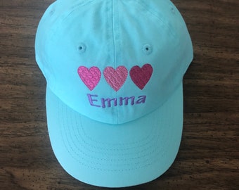 Personalized Toddler Kids Hearts Design Baseball  Hat Cap Custom Embroidered Baseball Hat Custom Design Kids Heart Baseball Cap