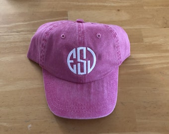 Toddler Girls Monogrammed Baseball Cap Circle Monogram Girls Baseball Hat Custom Embroidered Girls Hat Toddler Youth Circle Monogram Hat