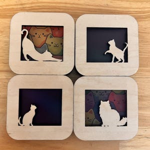 Handcrafted Laser Cut Night Lights Featuring Cats, Unique, Custom Wooden Designs for Home Decor & Gifts Perfect Gift for a Cat Lover