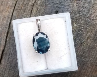 Blue Green Sapphire Oval 14k White Gold Pendant, September Birthstone for Custom Jewelry, Unique Ceylon Sapphire, Free Shipping to USA