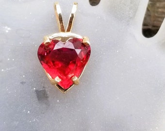 Red Tourmaline Heart Shape Pendant  14K Yellow Gold for Anniversary Gift, Unique Rubellite Tourmaline Heart Shape Jewelry Gift for Her