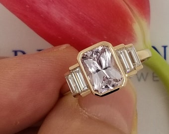 Sapphire Gemstone Engagement Ring Pink Sapphire Rose Gold Ring with Charles and Colvard Forever One Moissanite