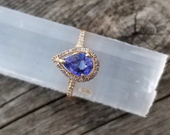 Tanzanite Yellow Gold Ring Gift for Her, Unique Engagement Ring  for Anniversary Wedding, Free Shipping to North America