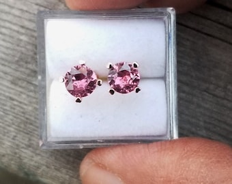Pink Magenta Sapphire 5.5 MM Round Earrings 14k Rose Gold