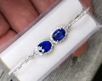 Blue Sapphire Dangle Earrings with Diamond Leverbacks