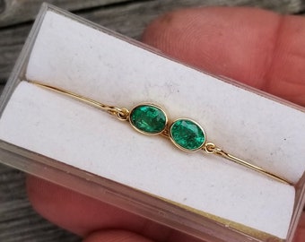 Handmade Emerald 14K Yellow Gold Dangle Earrings