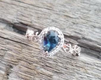 Montana Pear Shape Blue Sapphire  Engagement Ring for Her Anniversary Ring, Montana Sapphire White Gold Gemstone Ring