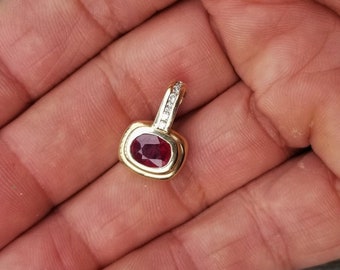 Vintage Inspired Ruby Pendant Gift for Her one of a Kind Ruby Pendant Two Tone Gold and Diamond Mount