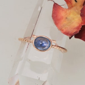 Blue Sapphire 14k Rose Gold Skinny Rope Stacking Ring 1.20ct