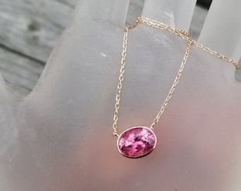 Oval Pink Sapphire Rose Gold Layering Necklace