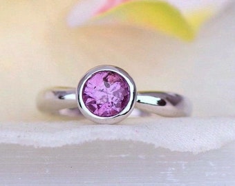 Set lunetta solitario zaffiro viola 14k anello d&#39;oro