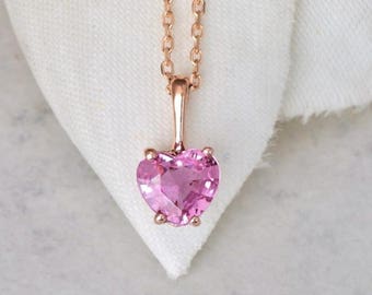 Heart Pink Sapphire Rose Gold Layering Necklace