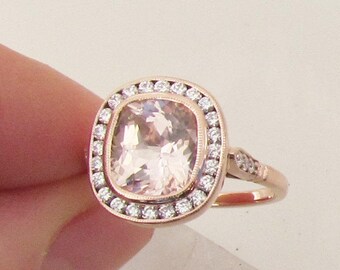 Vintage Style Gold Ring Peach Sapphire Engagement Rose Gold Ring for a Special Date or Anniversary September Gemstone