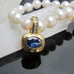 Vintage inspirierte Blauer Saphir Anhänger Geschenk zweifarbiges Gold Diamant Berg Hochzeitstag Jahrestag
