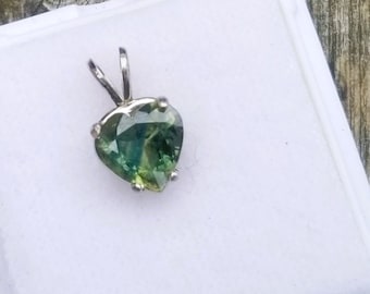 Heart Shape Green Sapphire White Gold Pendant, September Birthstone for Custom Jewelry, Unique Ceylon Heart Sapphire, Free Shipping to USA