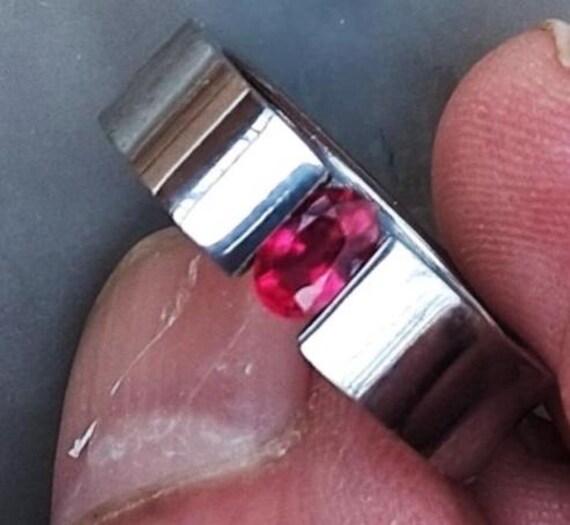 Ruby Tension Setting Ring July Birthstone, Stainless Steel ring, Finger Size 7 US Ring