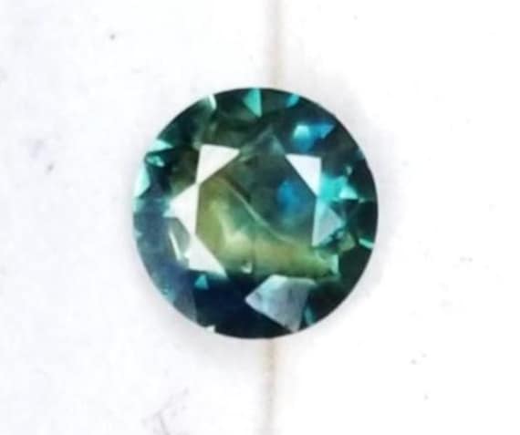 Round Parti Color Blue Green Sapphire September Birthstone for Anniversary Ring