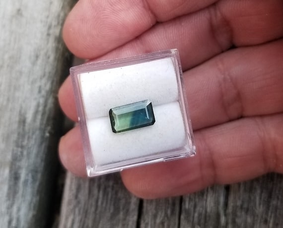 Unique Parti Color Green Sapphire Emerald Cut Shape for Jewelry, Unique Sapphire for Gem Collectors, September Birthstone Gift Idea