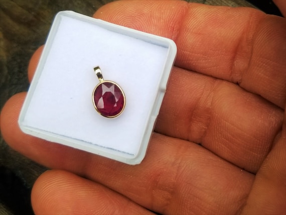 Dee Red Ruby14K Yellow Gold Bezel Set Pendant Gift for Her Anniversary