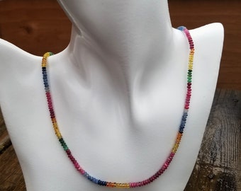 Best Gift Idea for Her Birthday, Sapphire Necklace for Anniversary Gift, One of Kind Multicolor Sapphire Necklace , Free Shipping
