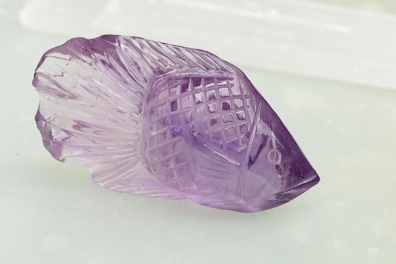 Fish Carving Amethyst 75 Carats Collector Gemstone Gift for Friends