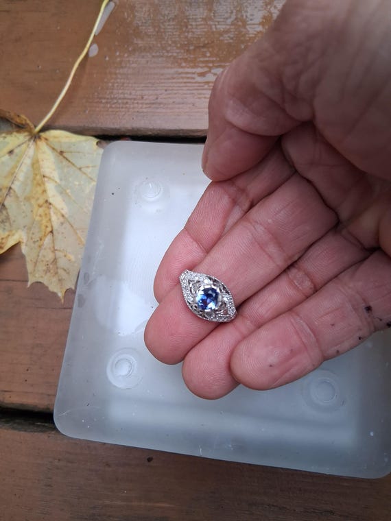 Ceylon Oval Blue Sapphire Sterling Silver Filigree Ring September Birthstone Jewelry Gift for Her