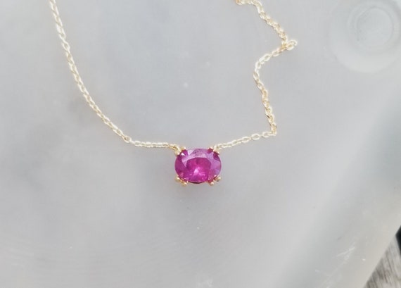 Sapphire 14K Gold Necklace for Wedding Anniversary Gift, September Birthstone for Her Birthday, One of a Kind Natural Sapphire