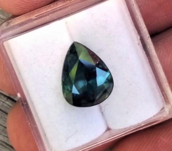 Pear Shape Peacock Blue Green Sapphire October Birthstone 11x8.8MM