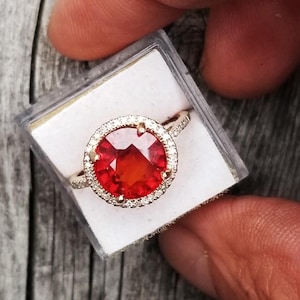 Anello in oro giallo 14 con granato spessartine, pietra portafortuna di gennaio, regalo per lei, spedizione gratuita negli Stati Uniti