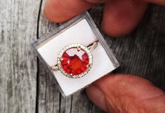 Red Orange Round Garnet 14k Gold Engagement Ring, January Birthstone Women Ring for Her Anniversary Gift, Free Shipping to United States