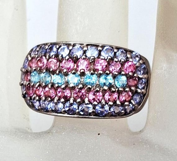 Iolite, Garnet, Blue Zircon Sterling Silver Ring for Anniversary Gift