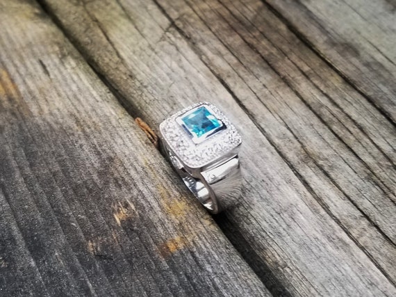 Square Blue Topaz Bold Sterling Ring