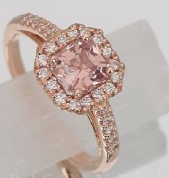 Radiant Cut Peach Spinel Rose Gold Engagement Ring