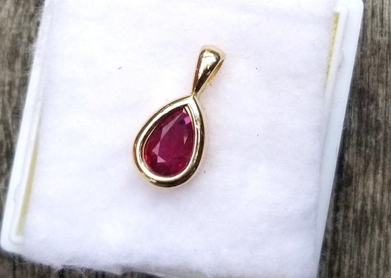 Ruby 14K Yellow Gold Bezel Set Pendant July Anniversary Gift for Her, One of a Kind Gold Pendant, Free Shipping to North America