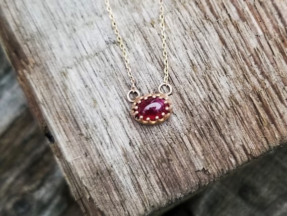 Vintage 14K Gold Cabochon Ruby Pendant July Birthstone Gift for Her