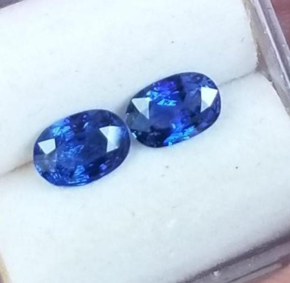 Natural Velvet Oval Blue Sapphire Pair for Earrings, September Birthstone for Jewelry