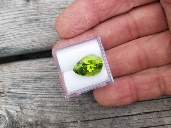 SOLD Large Arizona Peridot Pear Shape 6.34 Cts Precision Cut