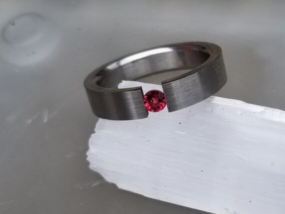 ON HOLD Ruby Tension Setting Ring, Unique Stainle… - image 2