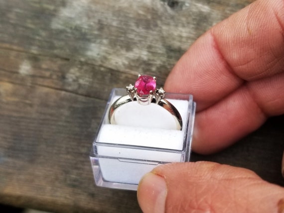 14k White Gold Ring Ruby and Diamonds
