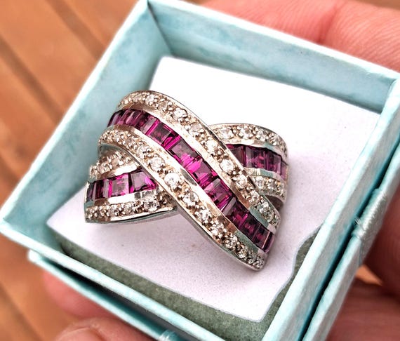 Bold Sterling Silver Ring Garnet January Birthstone