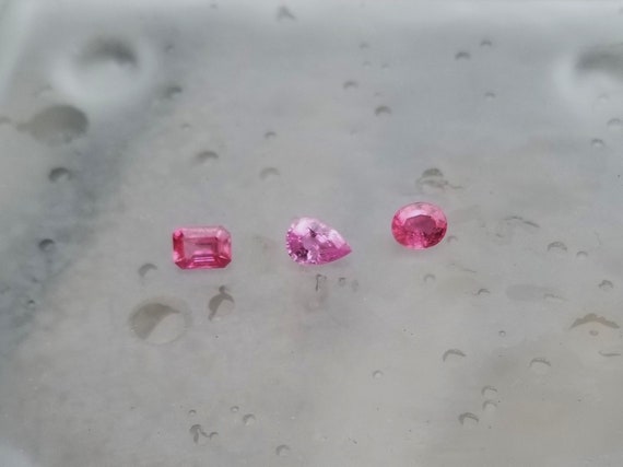 Pink Sapphires Set of 3 Different Shapes Pear Shape, Oval, Emerald Cut Total Weight 2.90 Cts