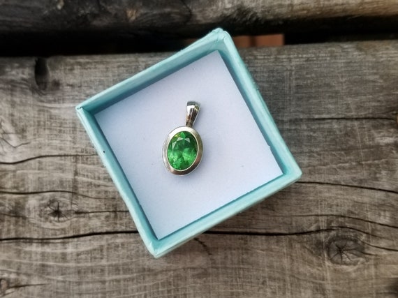 Tsavorite Garnet White Gold Pendant January Gemstone Gift for Her