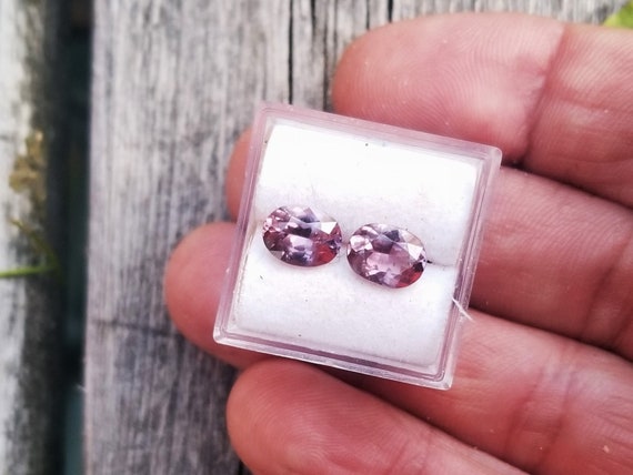 Natural Oval Spinel Pair for Earrings Gift , August Birthstone for Her Anniversary, Ceylon Purple Pink Precision Cut Spinels,  Free Shipping