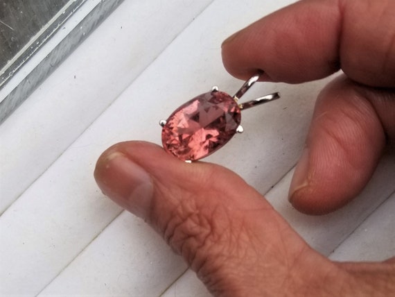 Natural Pink Tourmaline Oval 14K White Gold Pendant