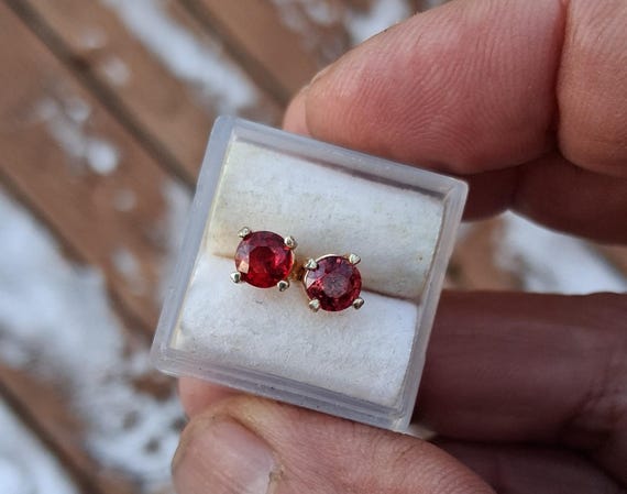 14k Yellow Gold Ruby Earrings July Birthstone Jewelry for Her