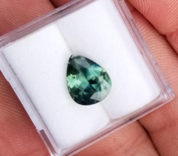 Blue Green Sapphire  Pear Shape Precision Cut Gemstone for Engagement Ring