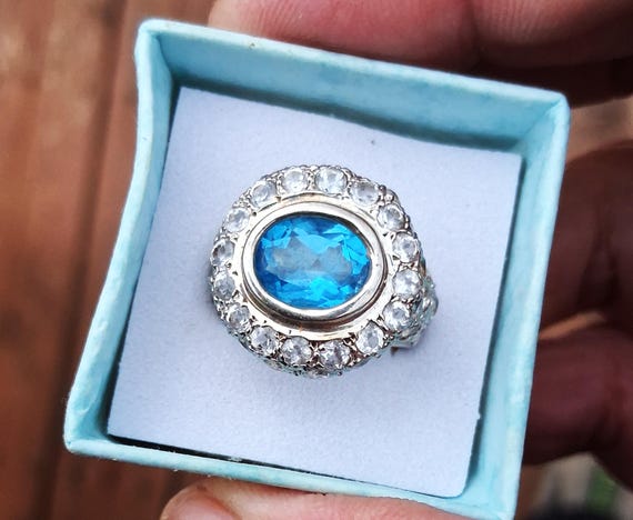 Blue Topaz Bold Sterling Ring Silver 10x8 MM Oval