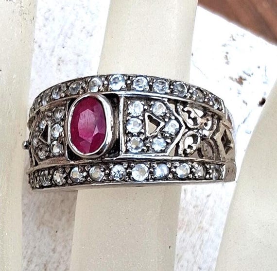 July Birthstone Ruby Sterling Silver Ring