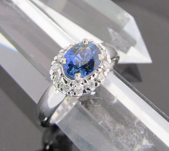 East West Blue Sapphire Engagement Diamond Halo Ring for her Wedding Anniversary September birthstone Ring Gift