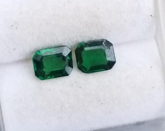 Emerald Cut Tsavorite Garnet Pair, Dark Green Gemstones, January Birthstone